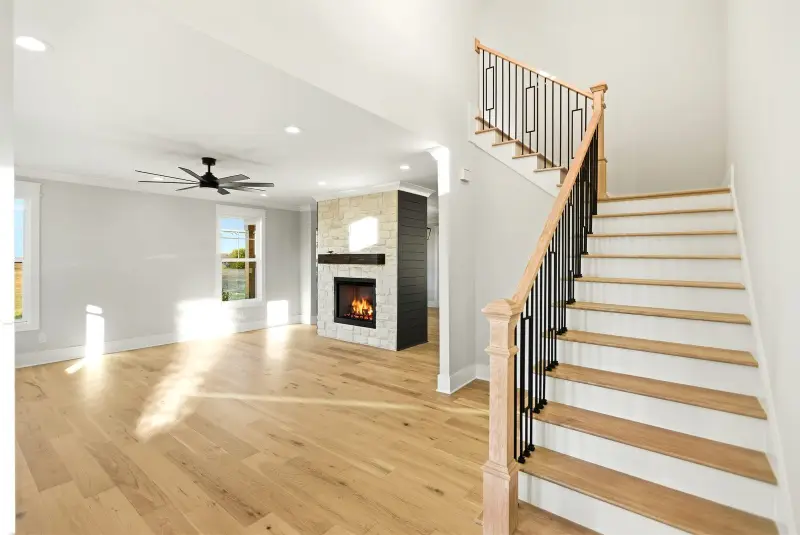 Stairs and fireplace