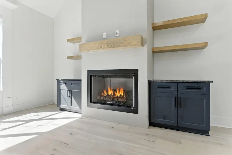 Fireplace and shelves