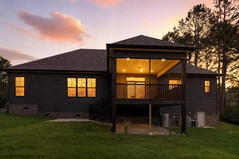 Deck lit at dusk